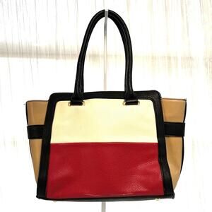 Charming Charlie Colorblock Satchel Handbag Cream Red Tan Black Read Description